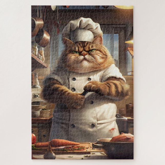 Puzzle Chef culinario de gato, animal divertido, 1000 pie (Vertical)