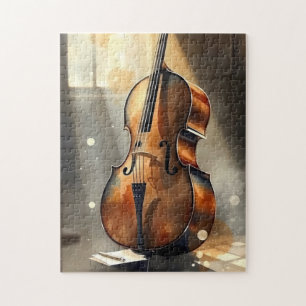 Puzzle chelo elegante en un estudio de poca luz