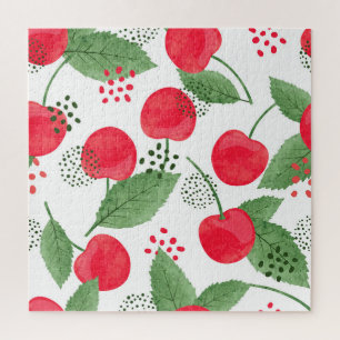 Puzzle Cherry Berries Vintage, Watercolor Seamless.