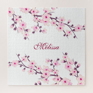 Puzzle Cherry Blossoms Monogram Pink White