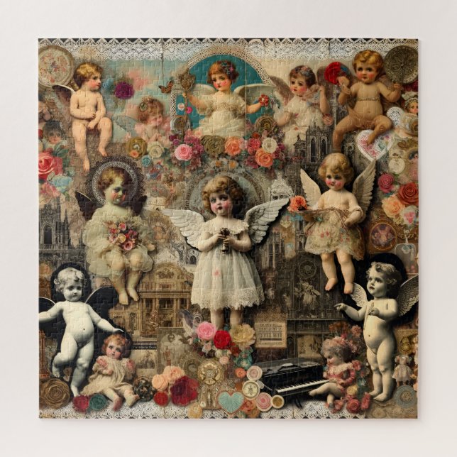 Puzzle Cherub Vintage Valentine's Collage Cherished Token (Vertical)