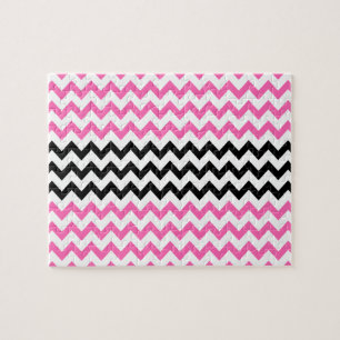 Puzzle Chevron negro y rosa caliente por Shirley Taylor
