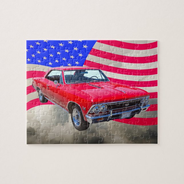 Puzzle Chevy Chevelle SS 396 con la bandera americana (Horizontal)