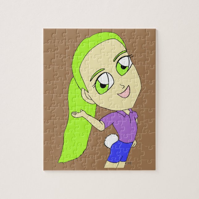 Puzzle chibi girl with a bunny tail   button (Vertical)