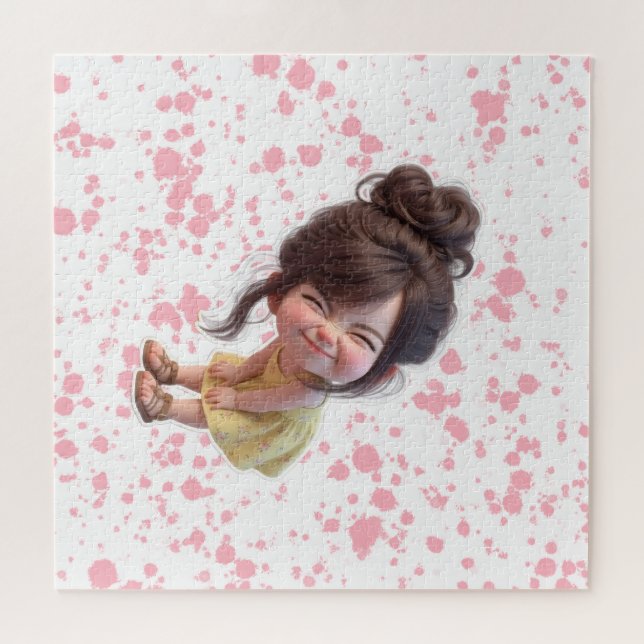 Puzzle Chica adorable doblada en vestido amarillo y moño  (Horizontal)