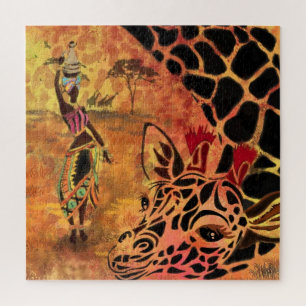 Puzzle Chica africano y jirafa - Amigos - Dibujo de arte
