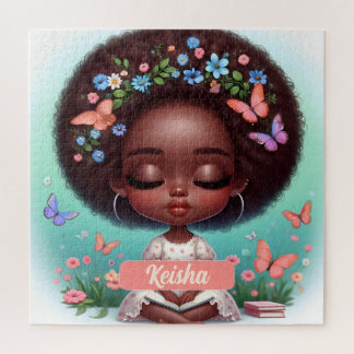 Puzzle Chica afroamericana personalizada con flores