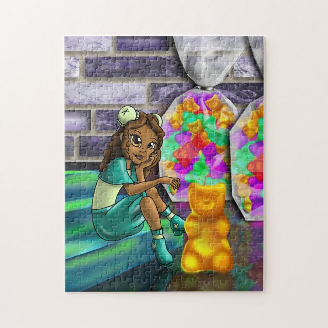 Puzzle Chica afroamericano y osos de Gummy (Vertical)