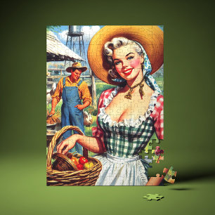 Puzzle Chica agricultora vintage linda