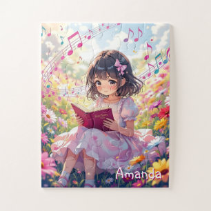 Puzzle Chica Anime Bonita Personalizada Leyendo un Libro