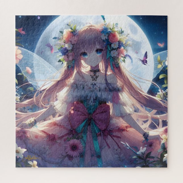 Puzzle Chica Anime Flor Luna Hada (Vertical)