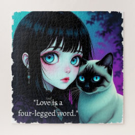 Puzzle Chica Anime y cita de gato siamés