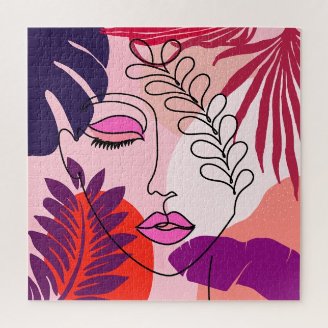 Puzzle Chica bohemia Línea Arte Estética Rosa (Vertical)
