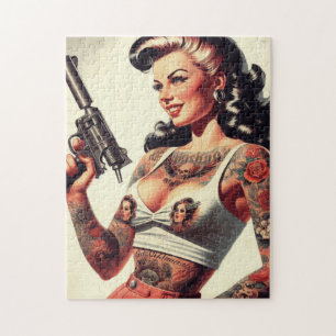 Puzzle Chica caliente del tatuaje de la vieja escuela