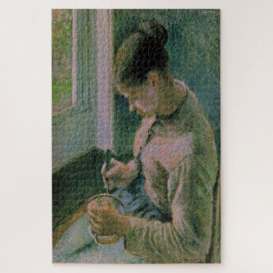 Puzzle Chica campesina bebiendo su café 1881, de Pissarro