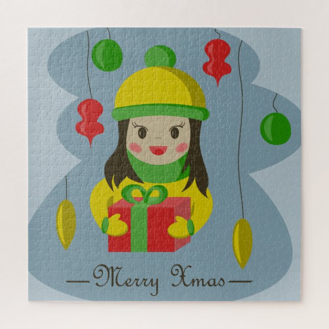 Puzzle Chica con caja de regalo para Navidades (Vertical)