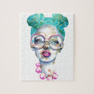 Puzzle Chica con el arte enrrollado de Acuarela de los