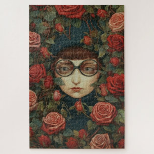 Puzzle Chica con gafas rodeadas de rosas