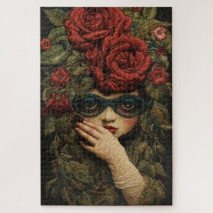 Puzzle Chica con gafas y rosas bordados
