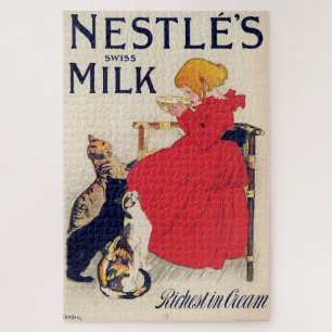 Puzzle Chica con gatos, póster vintage, Alexandre Steinle