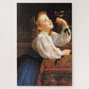 Puzzle Chica con un pájaro (por William-Adolphe Bouguerea
