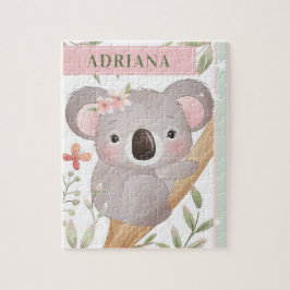 Puzzle Chica Cuaderno Nombre Personalizado Koala Oso Rosa