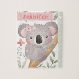 Puzzle Chica Cuaderno Nombre Personalizado Koala Oso Rosa