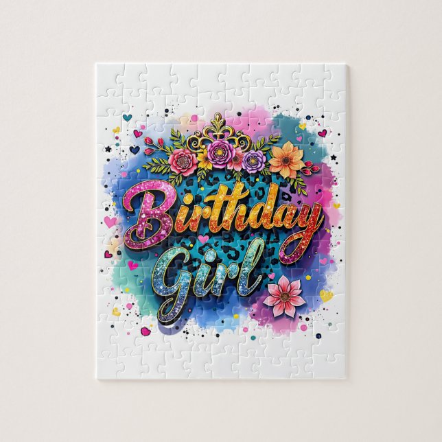 Puzzle Chica Cumpleaños Leopardo Floral (Vertical)