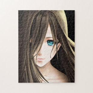 Puzzle Chica de Anime de Pelo Castaño y Ojos Azules