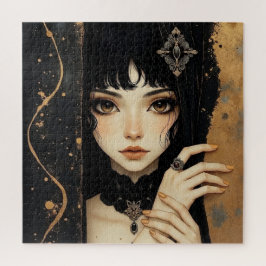 Puzzle Chica de anime gótica negra y dorada