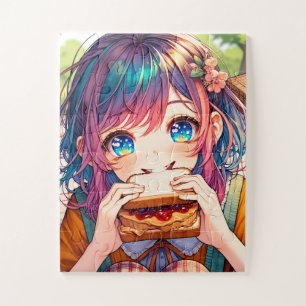 Puzzle Chica de anime lindo comiendo una mantequilla de m