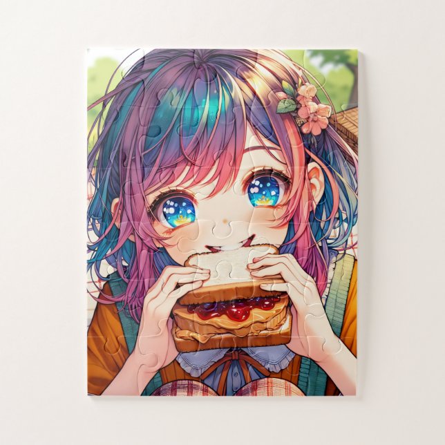Puzzle Chica de anime lindo comiendo una mantequilla de m (Vertical)