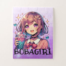 Puzzle Chica de anime lindo sosteniendo el té de burbuja 