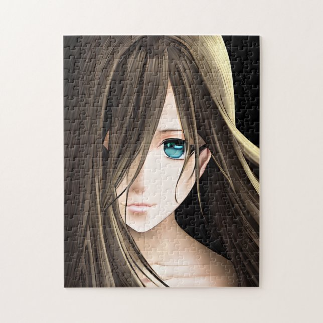 Puzzle Chica de Anime Oído Azul Marrón (Vertical)