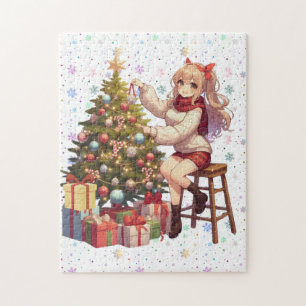 Puzzle Chica de anime suave recortando el árbol