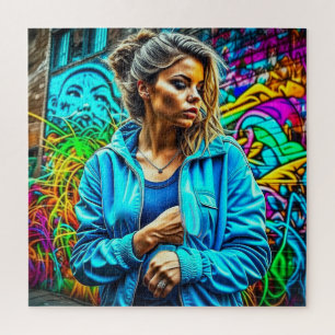 Puzzle Chica de arte urbano con bonitos grafitis