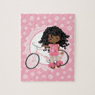 Puzzle Chica de bicicletas afroamericano - Blanco rosa