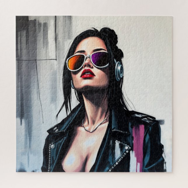 Puzzle Chica de Cyberpunk Rebel - Arte digital elegante (Vertical)