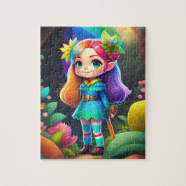 Puzzle Chica De Elf, Pequeño Y Pequeño, Con Flores, Elf