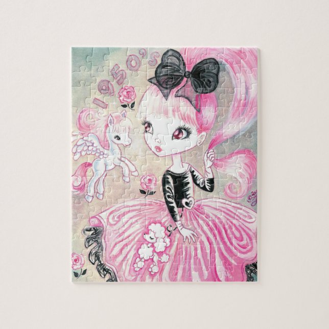 Puzzle chica de falda de cangrejo de los años 50 (Vertical)