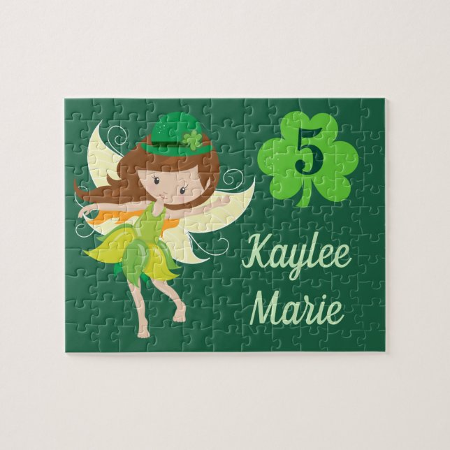 Puzzle Chica de hadas irlandés Cute Personalizado Green (Horizontal)