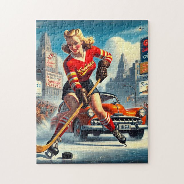 Puzzle Chica de hockey vintage (Vertical)