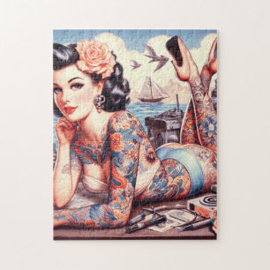 Puzzle Chica de la vieja escuela de tatuaje de vintage