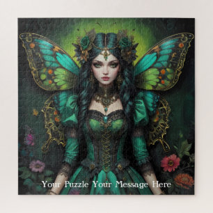 Puzzle Chica de mariposa gótica verde esmeralda