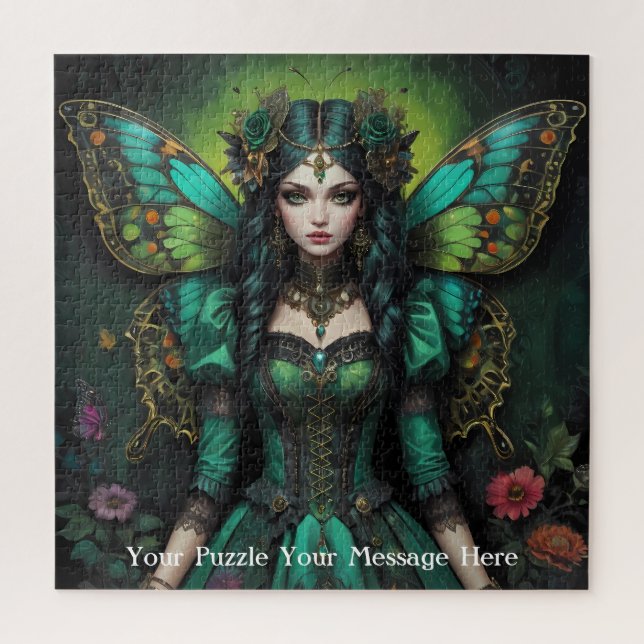 Puzzle Chica de mariposa gótica verde esmeralda (Vertical)