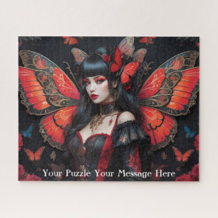 Puzzle Chica de mariposa roja gótica