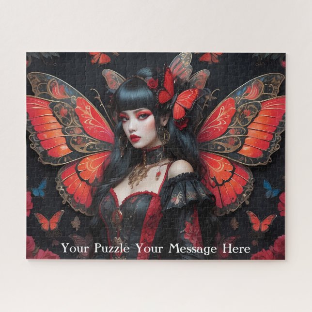 Puzzle Chica de mariposa roja gótica (Horizontal)