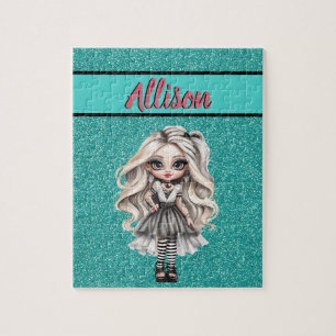 Puzzle Chica de moda Guay Purpurina turquesa personalizad