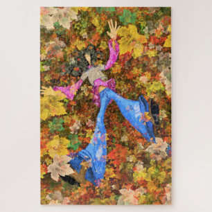 Puzzle Chica de otoño deja temporada de dibujo artístico 