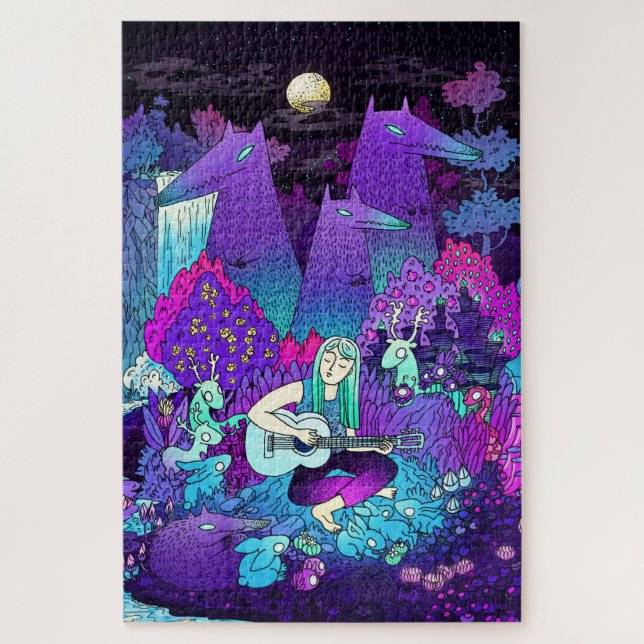 Puzzle Chica de pelo blanco tocando la guitarra (Vertical)